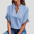 Women's Stand Collar Blouse – Short Sleeve V-Neck Summer Blouse