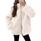 Women's Oversized Fleece Jacket – Zip-Up Long Sleeve Winter Jacket
