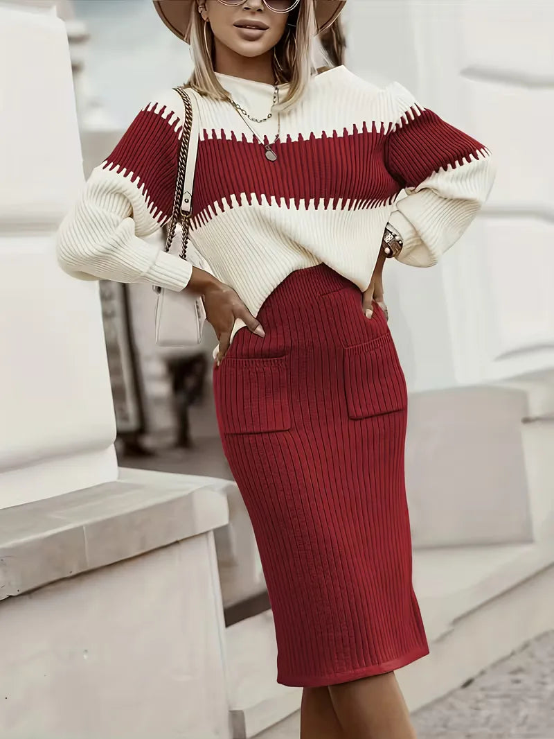 Women's Knit Skirt Set – Ribbed Sweater Co-Ord