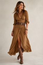 Women's Button Front Maxi Dress – Belted Summer Dress