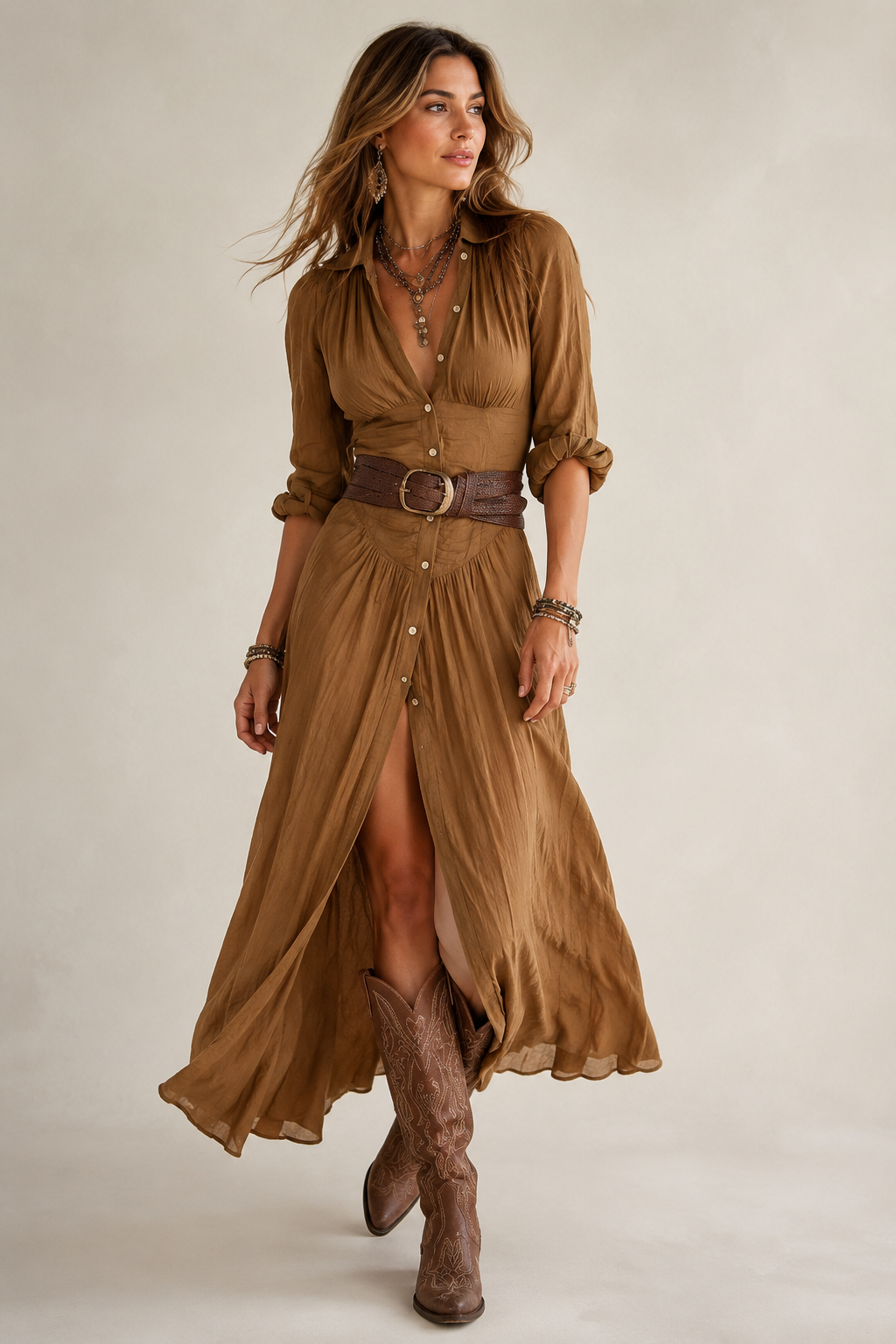 Women's Button Front Maxi Dress – Belted Summer Dress