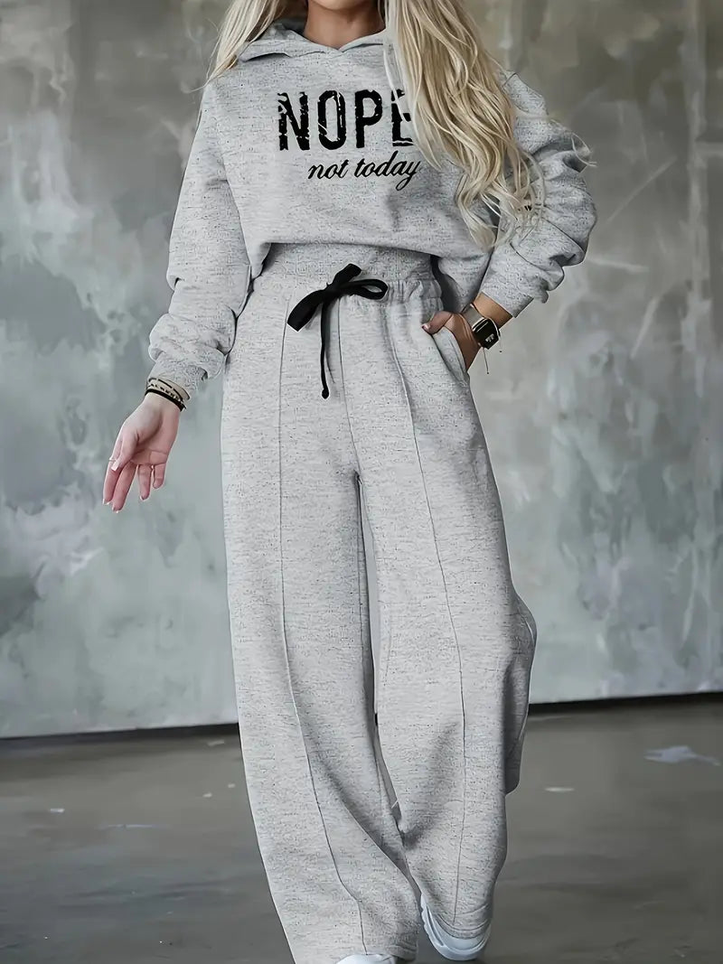 Women's Printed Hoodie Set – Wide Leg Tracksuit
