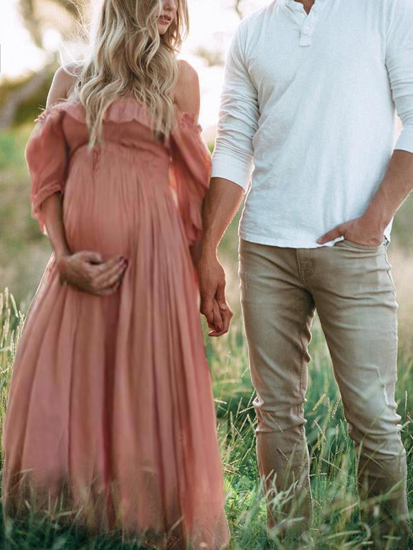 Women's Maternity Maxi Dress – Short Sleeve Baby Bump Dress
