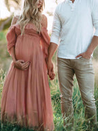 Women's Maternity Maxi Dress – Short Sleeve Baby Bump Dress