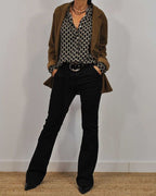 Women's Geometric V-Neck Blouse – Relaxed Printed Long Sleeve Blouse