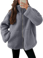 Women's Oversized Fleece Jacket – Zip-Up Long Sleeve Winter Jacket
