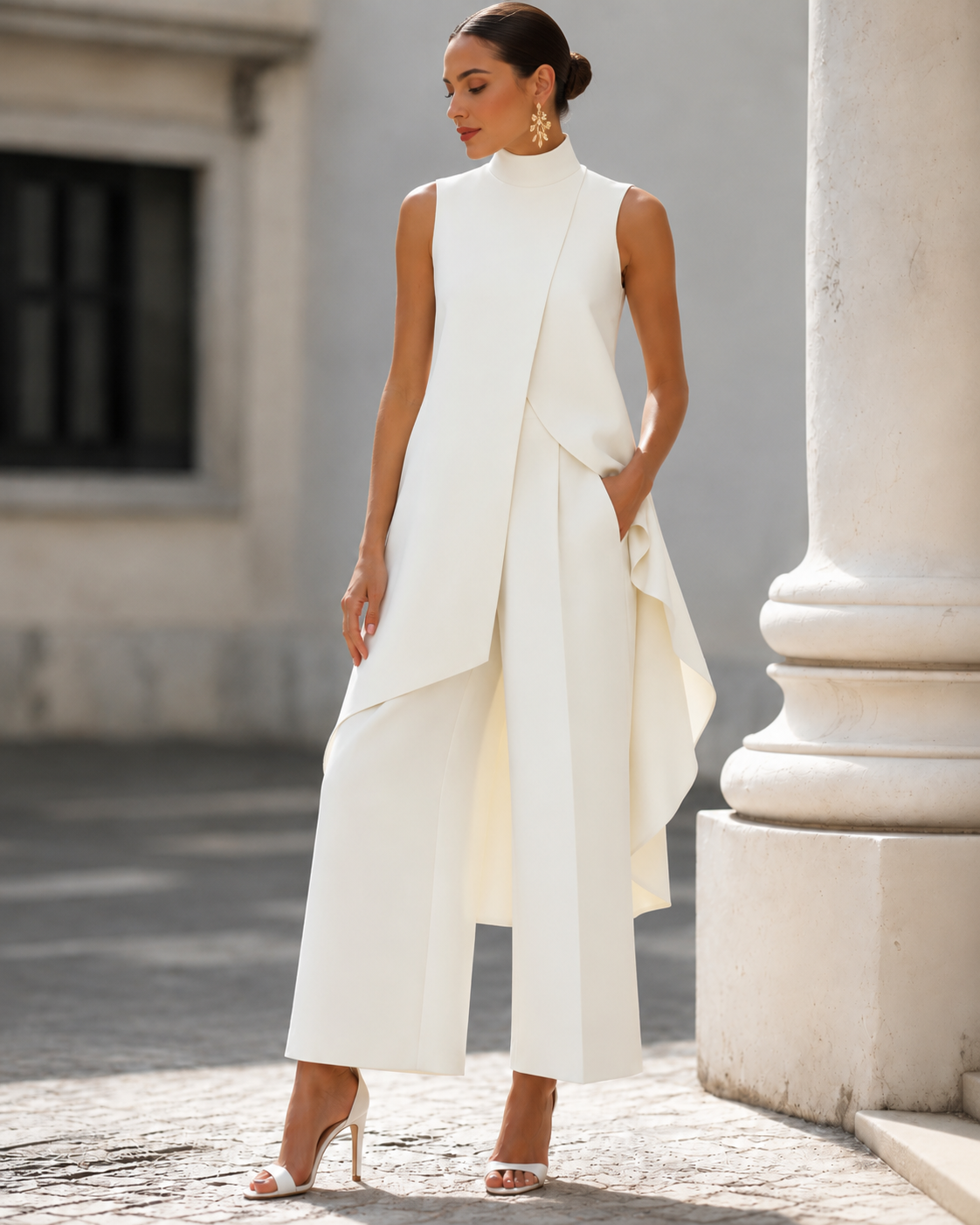 Women's Asymmetrical Wide Leg Jumpsuit – Flowy Formal Occasion Jumpsuit