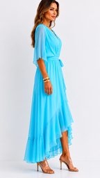 Women's Chiffon Wrap Dress – V-Neck Tie Waist Flowy Occasion Dress
