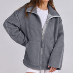 Women's Oversized Fleece Jacket – Zip-Up Long Sleeve Winter Jacket