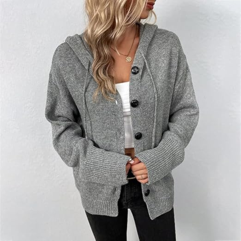 Women's Button Front Winter Cardigan – Thick Knit Long Sleeve Cardigan