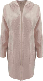Women's Long Hooded Cardigan – Textured Cold Weather Cardigan