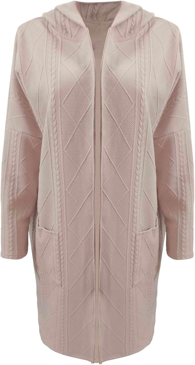 Women's Long Hooded Cardigan – Textured Cold Weather Cardigan