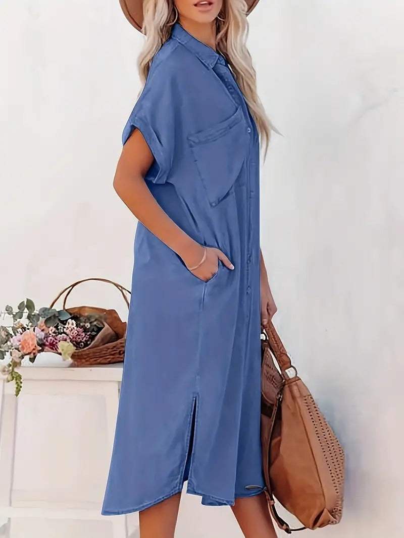 Women's Shirt Dress – Casual Short Sleeve Dress – Sienna