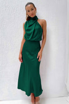 Women's Halter Neck Midi Dress – Relaxed Flowy Occasion Dress