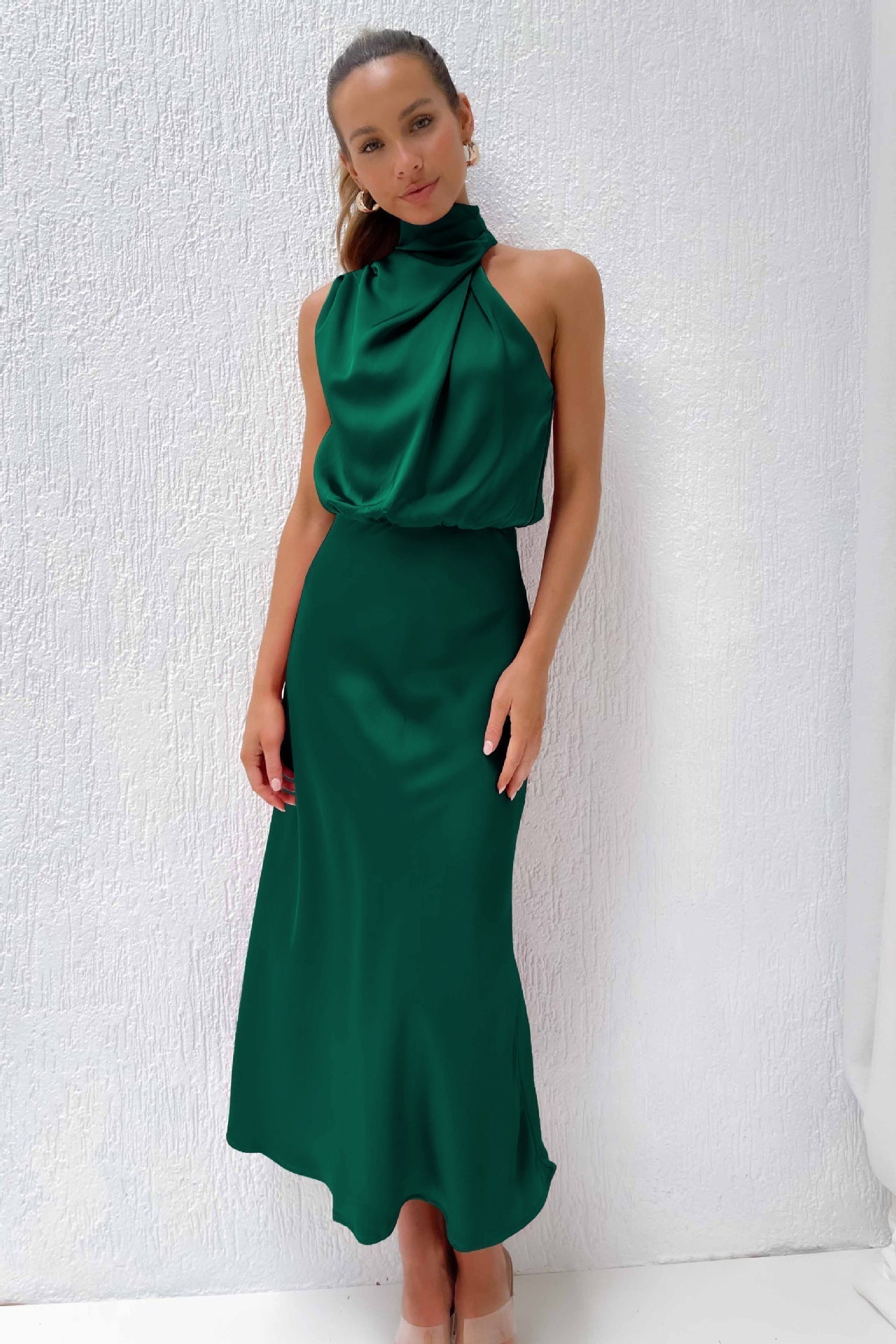 Women's Halter Neck Midi Dress – Relaxed Flowy Occasion Dress