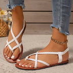 Women's Flat Sandals with Cutout Design and Buckle Closure