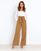 Women's Paperbag Waist Trousers – High Waist Bow Detail Wide Leg Pants