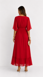 Women's Chiffon Wrap Dress – V-Neck Tie Waist Flowy Occasion Dress