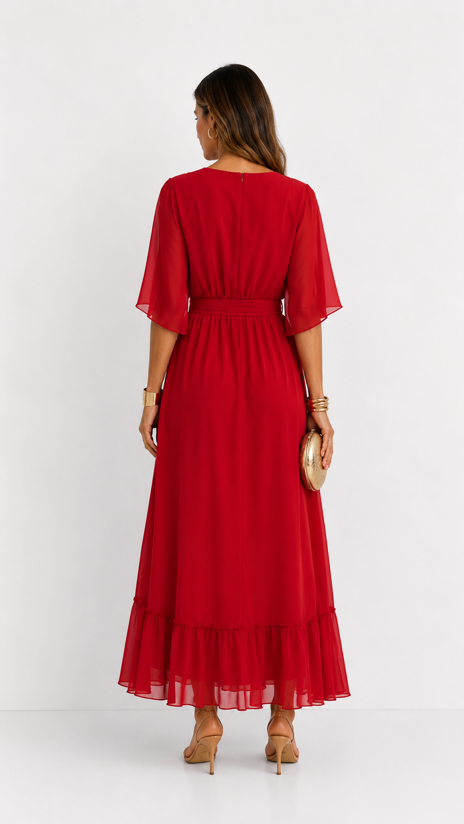 Women's Chiffon Wrap Dress – V-Neck Tie Waist Flowy Occasion Dress