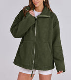 Women's Oversized Fleece Jacket – Zip-Up Long Sleeve Winter Jacket