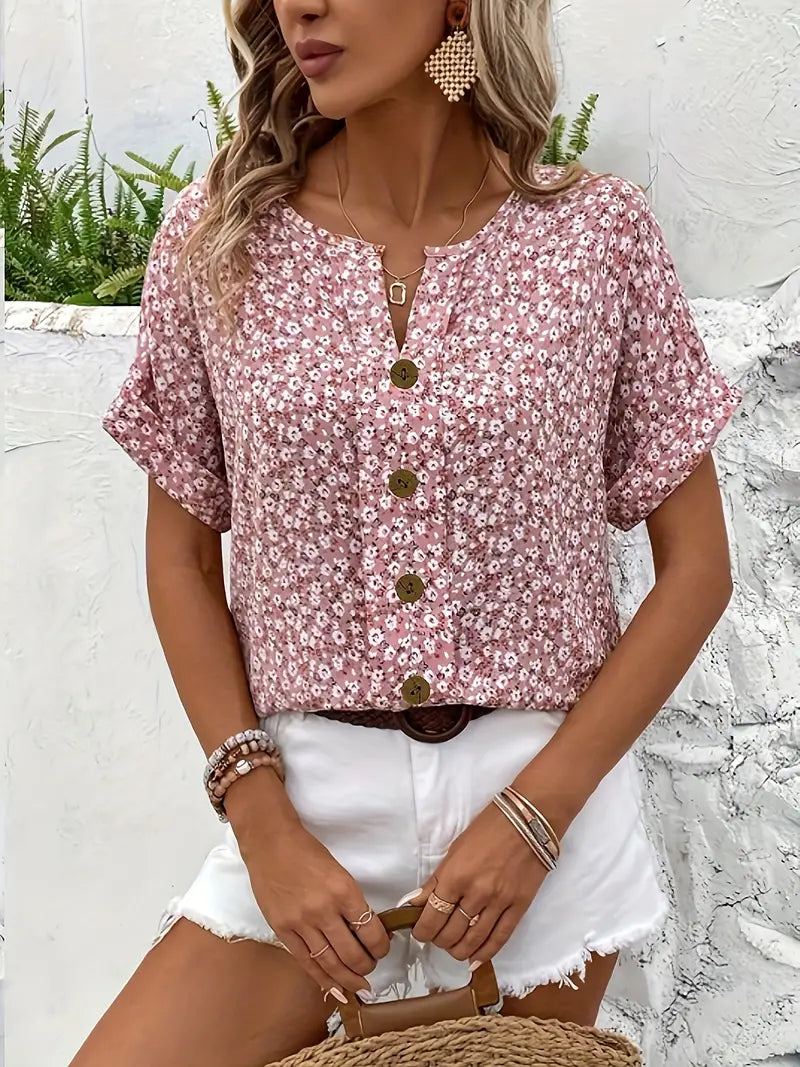 Women's Floral Summer Blouse – Short Sleeve Blouse