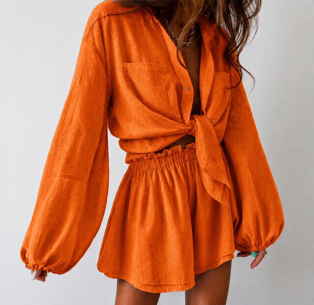 Women's Wrap Mini Dress – Shirt Collar Long Sleeve Dress