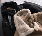 Women's Faux Shearling Jacket – Cropped Winter Aviator Jacket