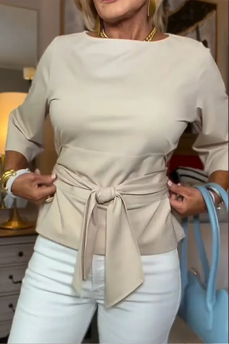 Women's Bow Waist Top – Adjustable Tie Front Fitted Blouse