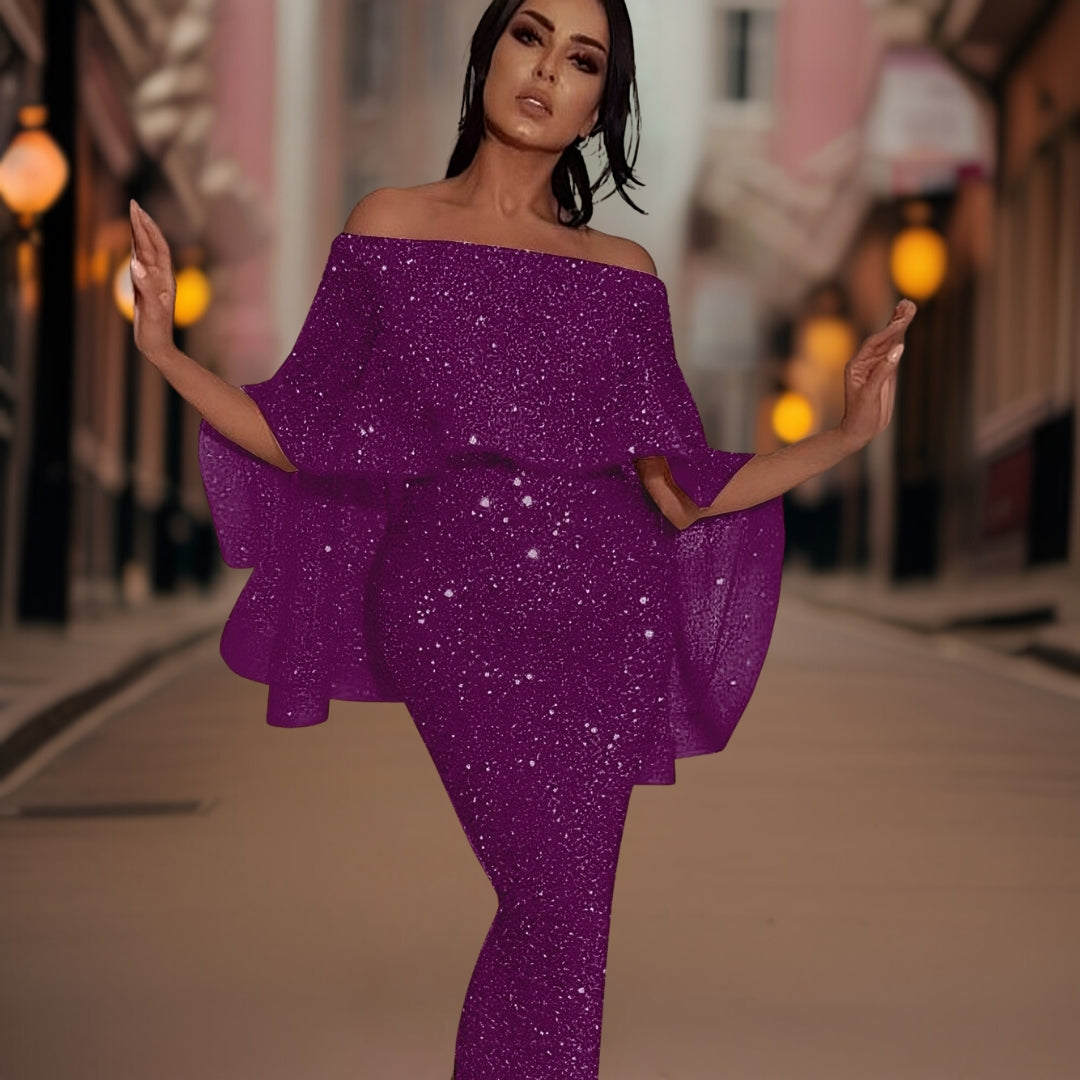 Women's Off-Shoulder Ruffle Dress – Fitted Statement Occasion Dress