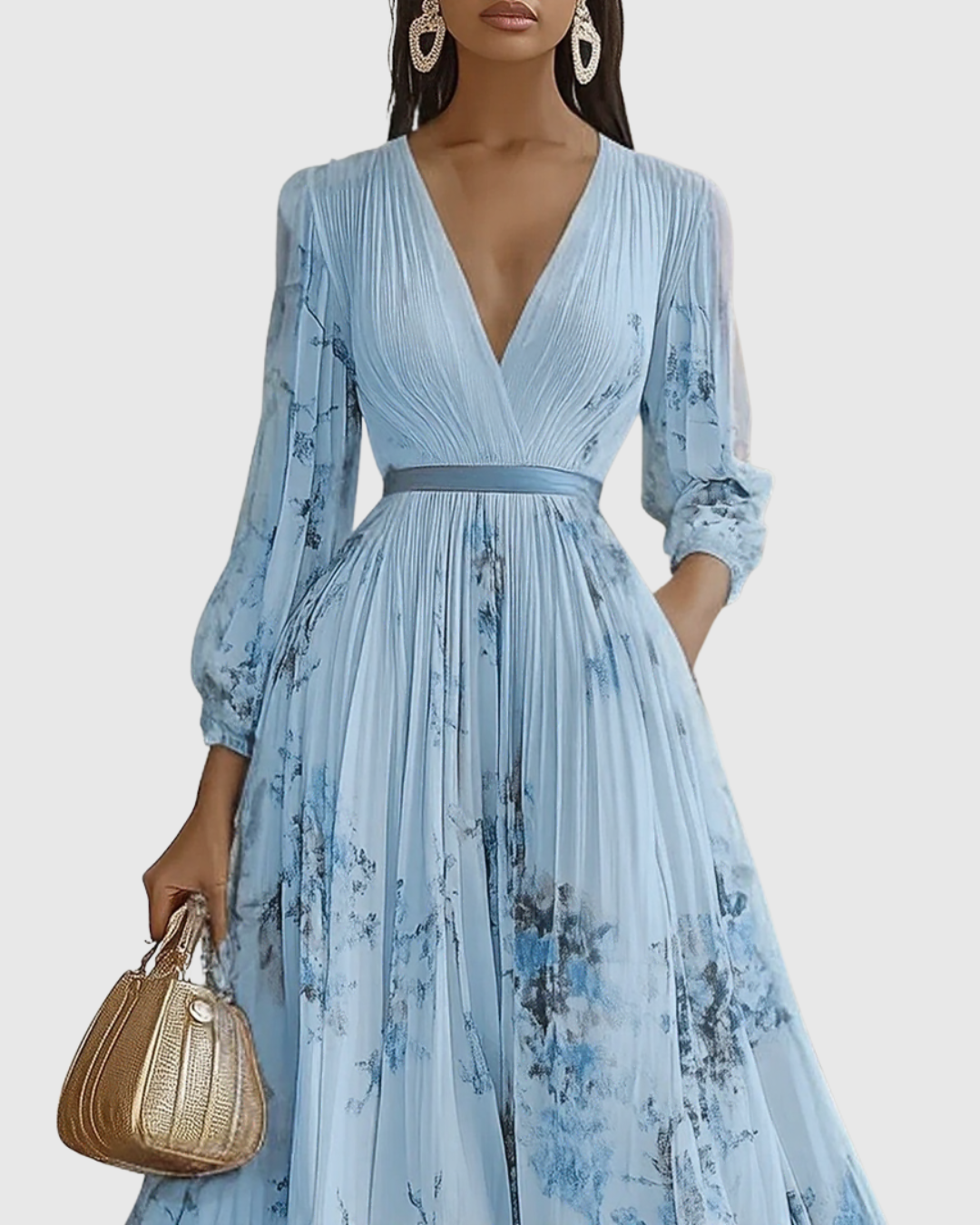Women's Wedding Guest Pleated Midi Dress – Sleeveless Floral Occasion Dress