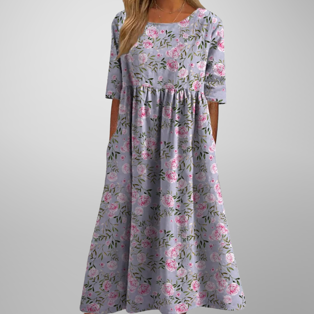 Women's Floral Midi Dress – Relaxed Fit Summer Dress – Brooklyn