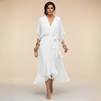 Women's V-Neck Chiffon Dress – Flowy Long Sleeve Occasion Dress