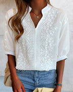 Women's Puff Sleeve V-Neck Blouse – Relaxed Long Sleeve Blouse