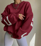Women's Graphic Sleeve Sweater – Relaxed Crew Neck Pullover Sweater