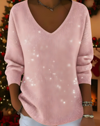 Women's Glitter Knit Sweater – Ribbed Shimmer Long Sleeve Pullover
