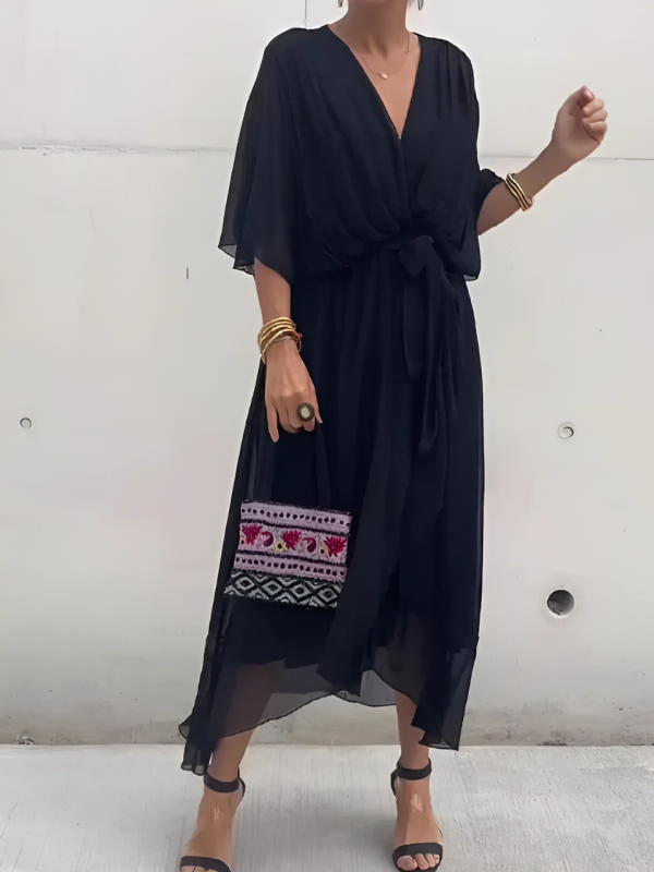 Women's Wrap Midi Dress – Adjustable Tie Waist Dress – Autumn