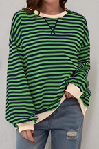 Women's Striped Sweatshirt – Crew Neck Long Sleeve Pullover