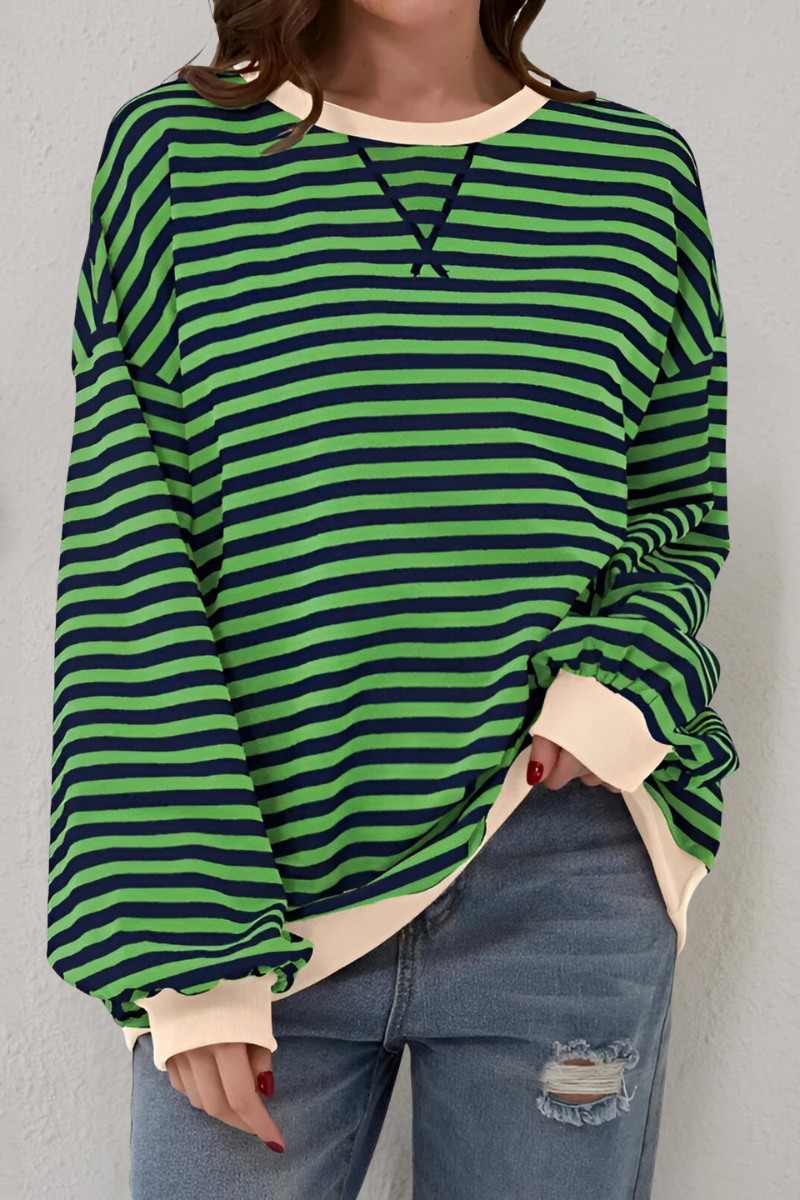 Women's Striped Sweatshirt – Crew Neck Long Sleeve Pullover