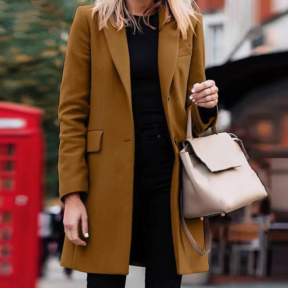 Women's Double-Breasted Coat – Mid-Length Lapel Overcoat