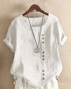 Women's Casual Blouse with Rolled Sleeves and Front Buttons