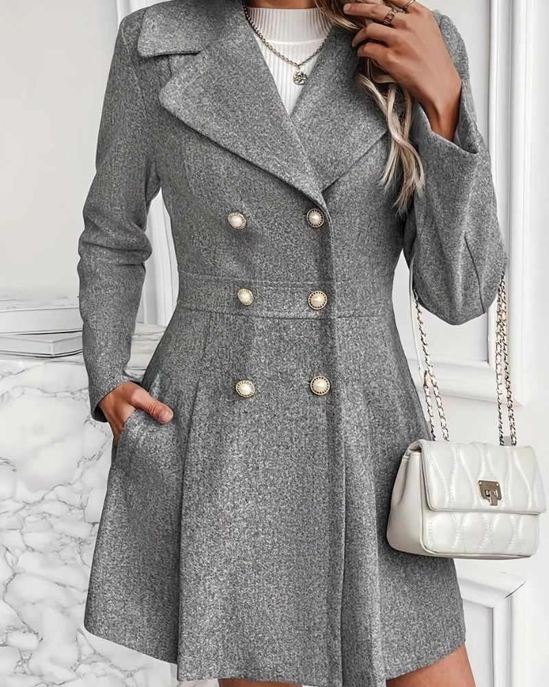Women's Pleated Long Coat – Tailored Button Front Winter Coat