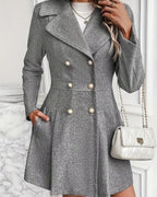 Women's Pleated Long Coat – Tailored Button Front Winter Coat