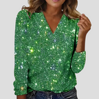 Women's Sequin V-Neck Blouse – Long Sleeve Sparkle Party Blouse