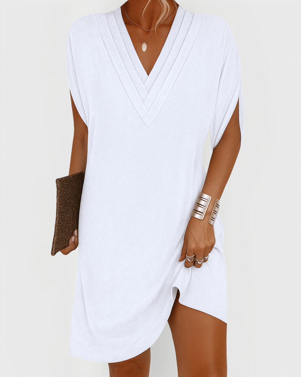 Women's V-Neck A-Line Dress – Flowy Everyday Summer Dress