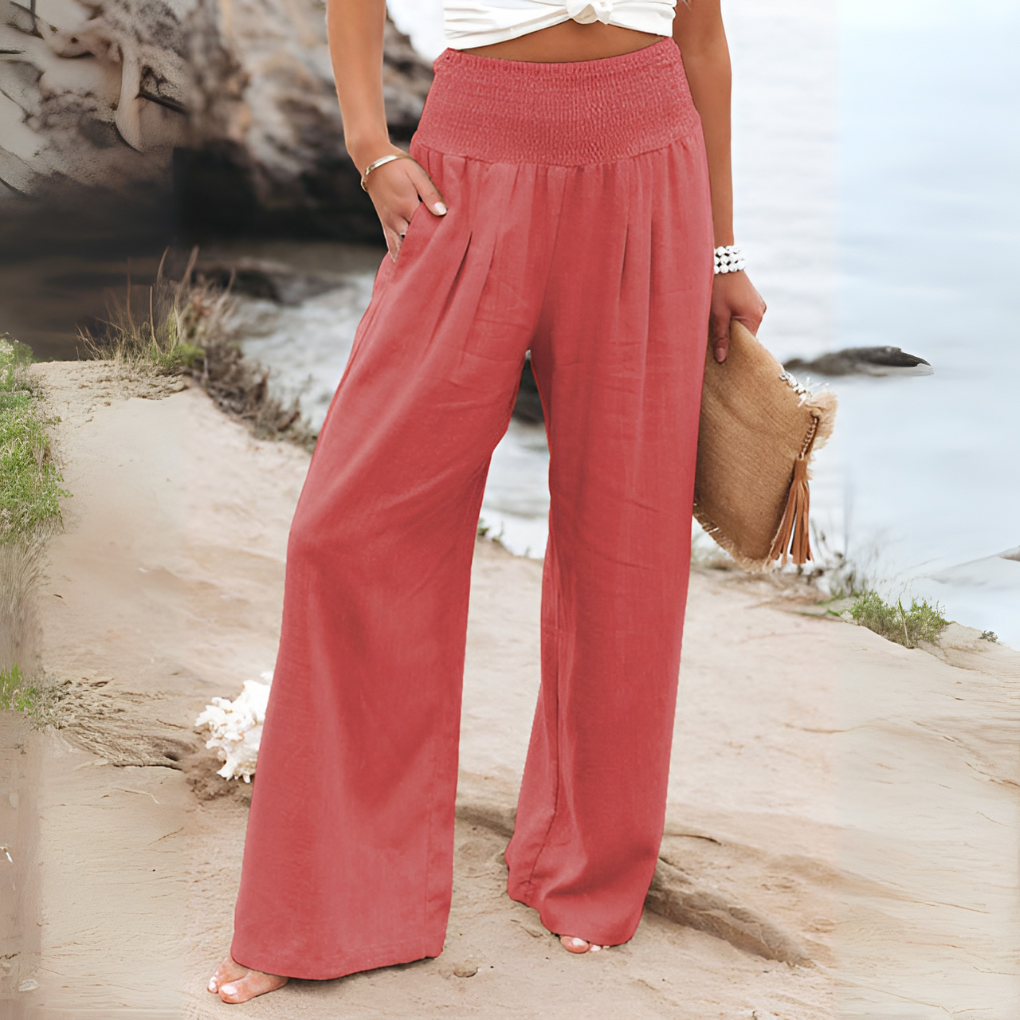 Women's High Waist Relaxed Trousers – Elastic Waist Wide Leg Pants