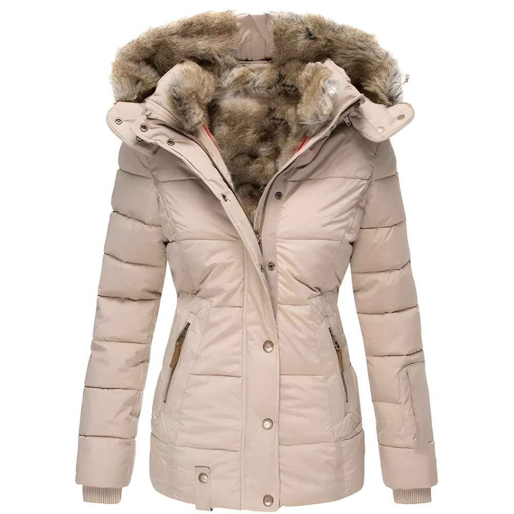 Women's Long Quilted Coat – Removable Fur Hood Winter Coat