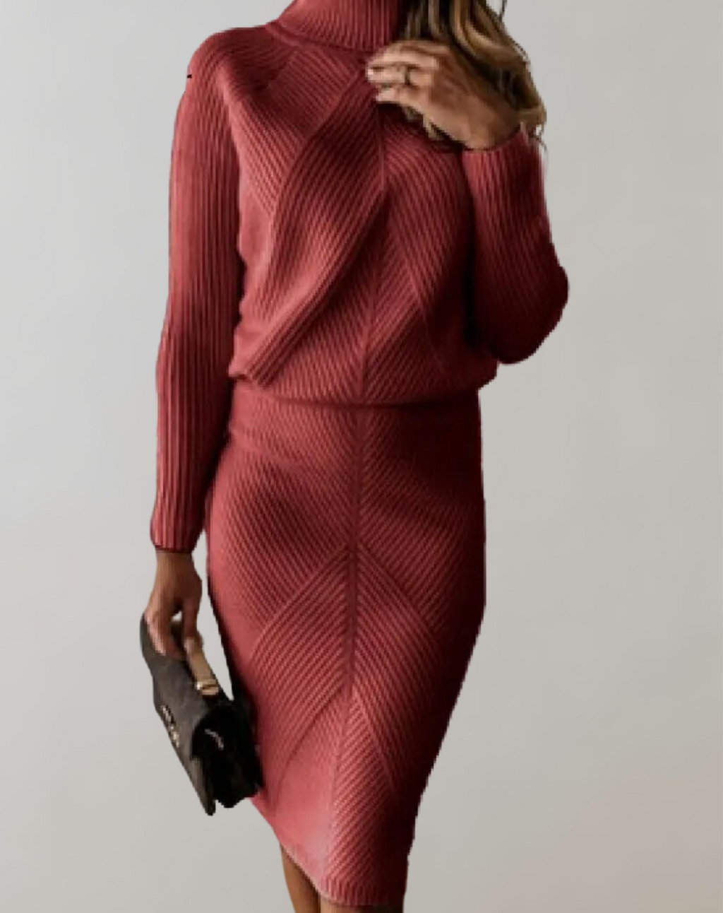 Women's Turtleneck Skirt Set – Long Sleeve Fitted Two-Piece Set