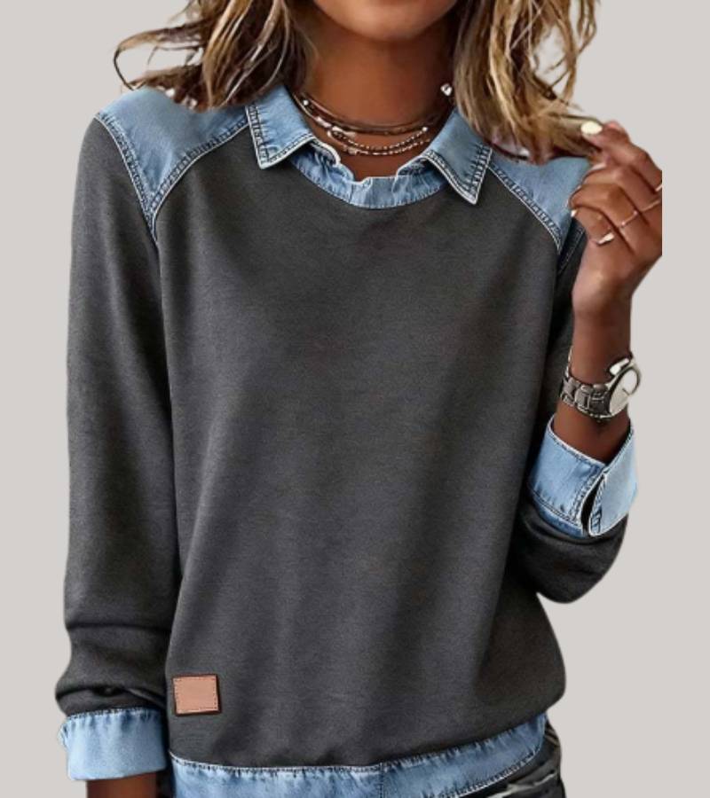 Women's Two-Tone Sweater – Relaxed Contrast Panel Pullover