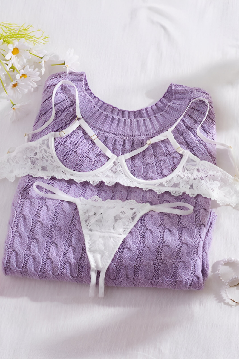 Women's Lace Lingerie Set – Deep V-Neck Bra & Matching Brief Set