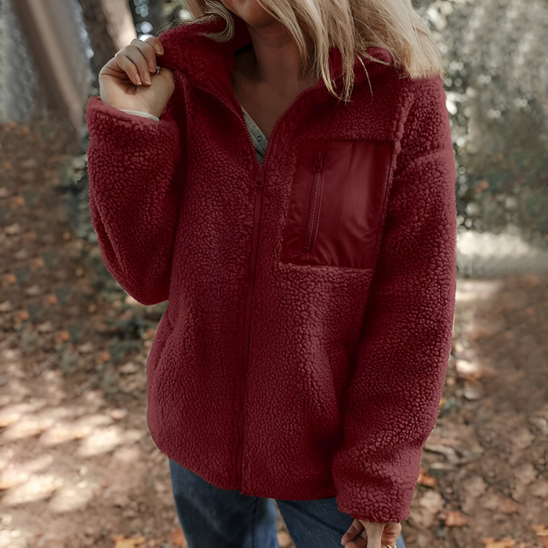 Women's Teddy Fleece Jacket – Stand Collar Zip-Up Jacket